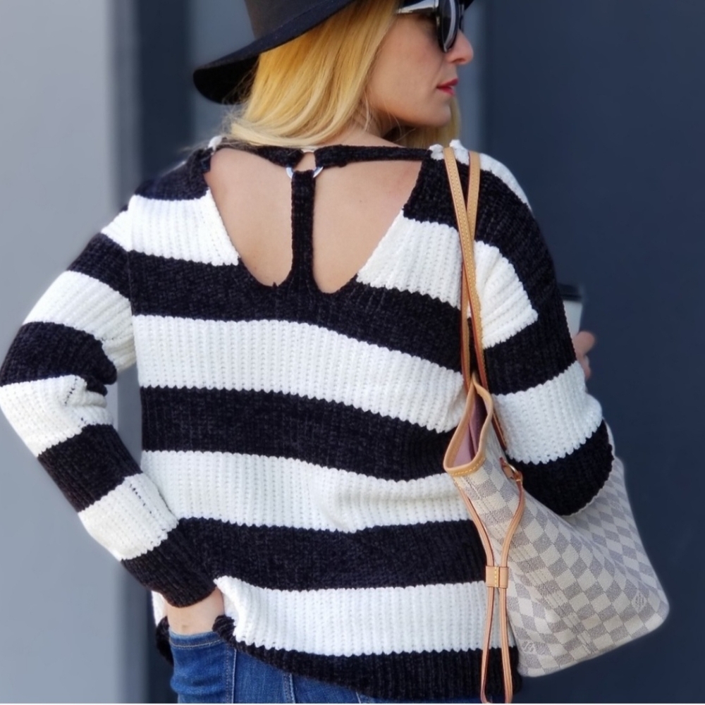 Black Striped Chenille Soft Sweater
